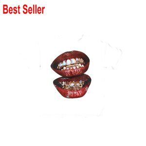 Y2K Lips Print Graphic Tee Drop Shoulder Streetwear Soft Stretch Summer Top